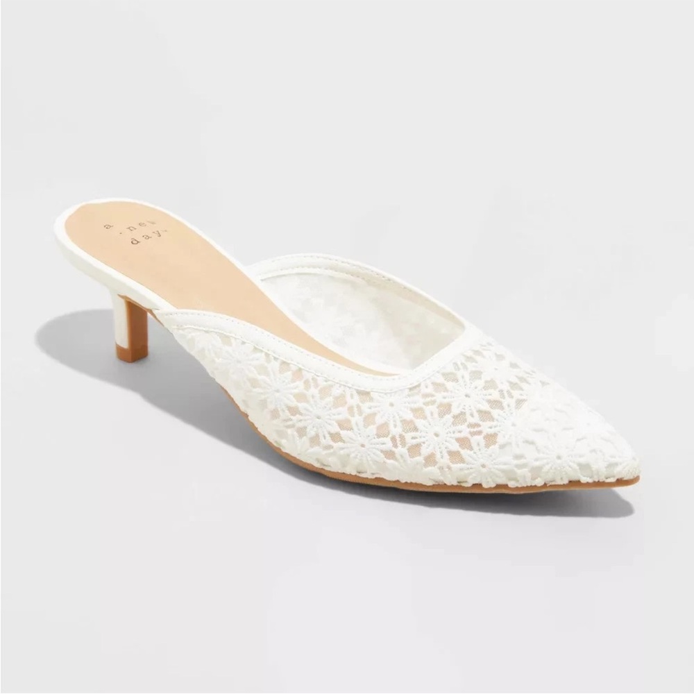 Women's Delilah Floral Embroidered Mule Heels - A New Day